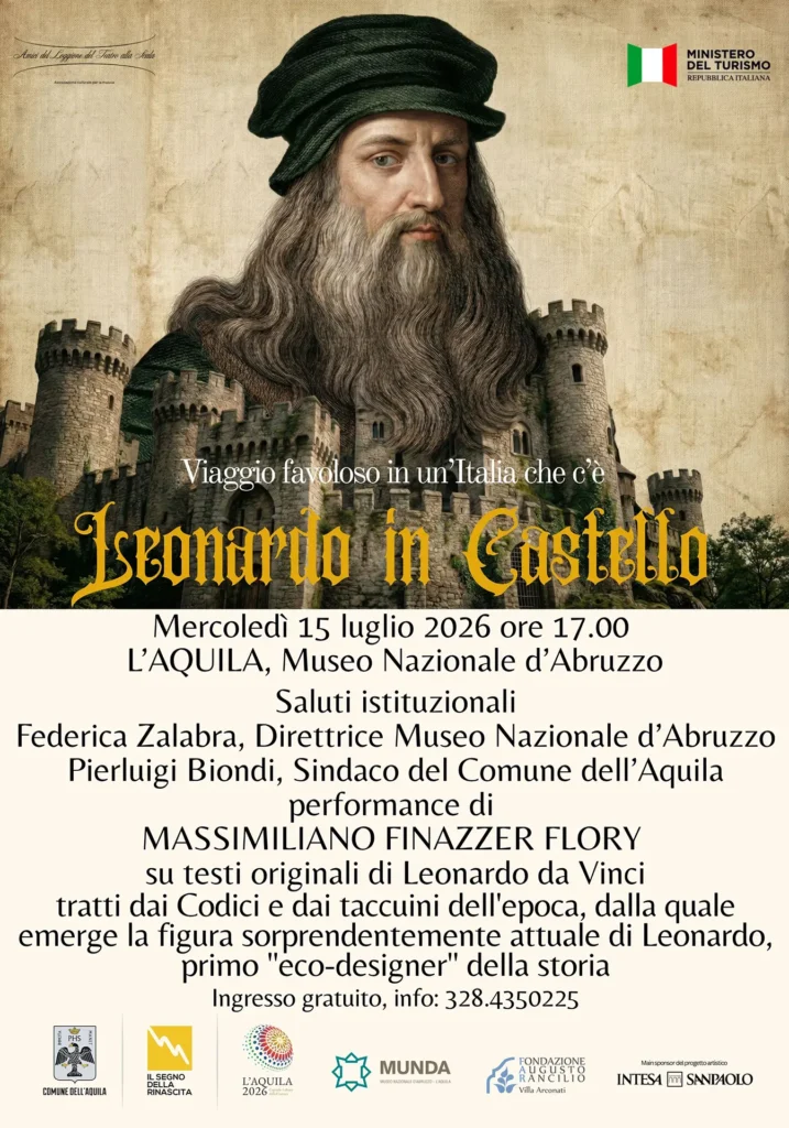 immagine per Museo L'Aquila: 15 luglio 2026: Viaggio favoloso in un'Italia che c'è Leonardo in Castello. Locandina